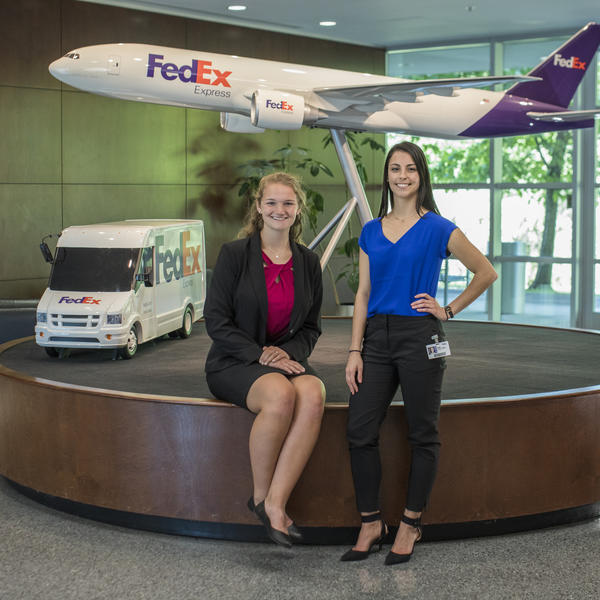 Two students at FedEx headquarters
